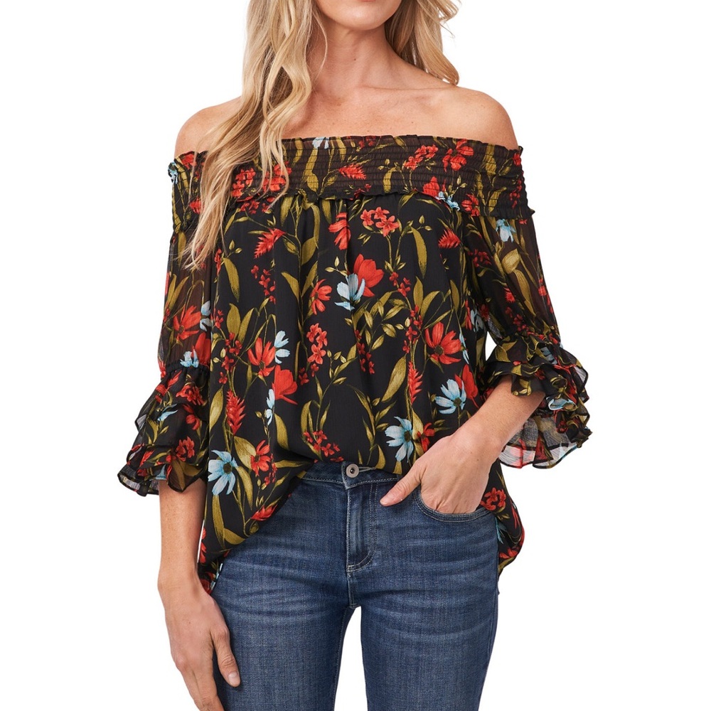 Cece Garden Flora Smocked Off-the-shoulder Top Medium